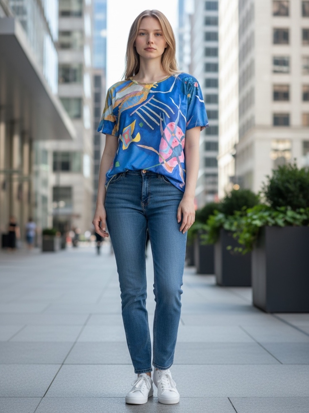 Women's Blue Abstract Short Sleeve Tee by Esprit - Picture 7 of 7